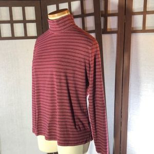 Mock turtleneck large petite by Woolrich 95% cotton, striped red, black, white